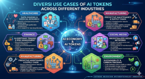 Infographic showing diverse use cases of AI tokens across different industries
